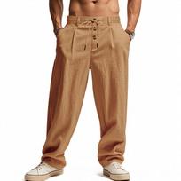 Spring and Summer Lace-up Pants Men's Breathable   Linen Loose Casual Sports Trousers Men XS gelsvai ruda
