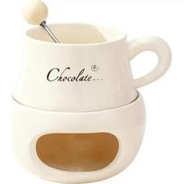 Chocolate Fondue Cup Ceramic With Forks Tealight Chocolate Melting Cup Mini Fondue Pot For Cheese Butter Heating Stove P1G1 white