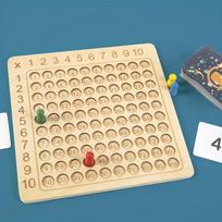 Daugybos lentos žaidimas, Medinis matematikos daugybos lentos žaidimas, Storas pagrindas, Daugybos mokymosi žaislas, Tėvų ir vaikų žaidimas beige