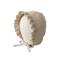 Ruffle Muslin Baby Bonnet Chin Strap Newborn Hat Infant Beanie Cap  Girls Boys Summer Autumn white
