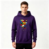 Men's Casual Pullover Hoodie, Shattered Magic Cube Graphic Print Long Sleeve Hooded Sweatshirt for Daily Wear M tamsiai violetine spalva
