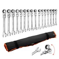 VEVOR Flex-Head Ratcheting Wrench Set, 30-Piece SAE and Metric, 72 Teeth, Cr-V Steel Ratchet Flexible Combination Wrench Set with Roll Up Pouch