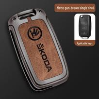 Skoda Compatible Key Case for Karoq, Octavia, Superb, Kodiaq, Kamiq, Fabia, Scala, and Roomster OPP Bag brown