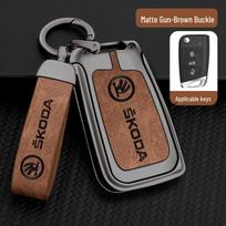 Skoda Compatible Key Case for Karoq, Octavia, Superb, Kodiaq, Kamiq, Fabia, Scala, and Roomster OPP Bag brown
