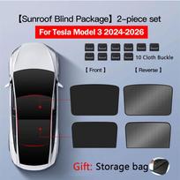 Sunshades For Tesla Model 3 Sunroof Highland 2026 Model Y 2020-26 Ice Cloth Buckle Sun Pare Glass Front Rear Skylight AccessoryWindshield Sunshades 1 Model3 24-26 Black