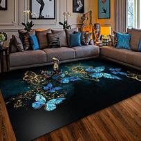 Vinatge Gold Butterfly Carpet for Living Room Bedroom Decor Modern European Retro Area Rugs Black Non Slip Mats Chair Cushion 60cm x 90cm gray