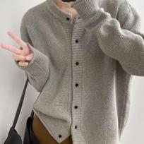 Lazy outerwear with knitted sweater women spring and autumn design sense niche o neck long sleeve knitted cardigan female top One Size pilka spalva