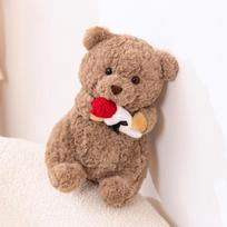 Soft roses bear teddy bear doll plush toy hug bear doll girl valentine's day gift 25cm（0.2kg） beige