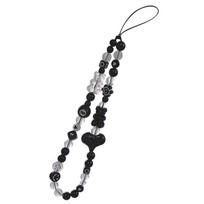 Beaded Phone Charm Lanyards Bear Dice-Beaded Wrist Strap Handmade Phone Chain Heart Beaded  Phone Strap for Women black
