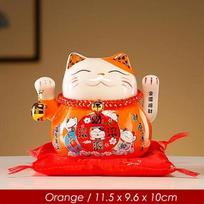 4.5  Ceramic Maneki Neko with Battery-Powered Waving Arm - Lucky Home Centerpiece Gift Box (Durable, Eco-Friendly, Easy to Use) oranžinė