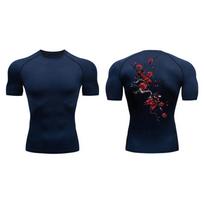 Blossom Print Short Sleeve Compression Shirts for Men Summer Athletic Quick Dry T-shirts Gym Workout Running Tees Sporty Tops XXXL black