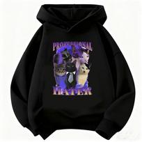 Harajuku Cat Hoodie Girls Manga Kids Cat Children's Sweatshirt Cute Harajuku Hoody for Boys Autumn Winter Casual Hoodies 140 juoda