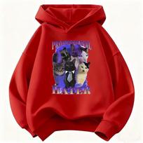 Harajuku Cat Hoodie Girls Manga Kids Cat Children's Sweatshirt Cute Harajuku Hoody for Boys Autumn Winter Casual Hoodies 110 raudona