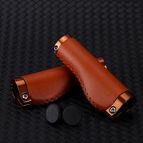 1 Pair Leather Bike Handlebar Grips Lockable Shock Absorbing Prevent Slip Retro PU Leather Bike Handle Grips for Bicycles and Scooters brown