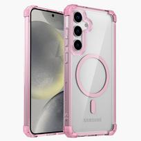 Shockproof Armor Transparent Case For Samsung Galaxy S26 S25 S24 S23 S22 20 Ultra Plus FE S24FE S23FE Magsafe Charge Cover Galaxy S22 5G rožinė