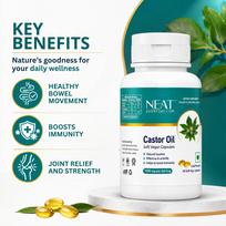 NEAT EVERYDAY Castor Oil Soft Gel Capsule 1000mg Per 2 Capsules | Cold Pressed Castor Oil Capsules Helps Natural Laxative & Immunity Booster | Ve