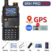 Baofeng 5RH PRO GPS Walkie Talkie 15W Long Range Multi Band Wirless Copy Frequency NOAA Long Range Type-c Portable 2 Way Radio USB Plug