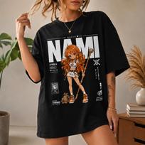 Nami One Piece Anime T-Shirt, Cat Burglar Manga Graphic Tee, DTF Printed Shirt L brown