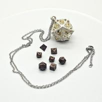 1 Set 20-sided Hollow Metal Dice Necklace DND Polyhedral Dice Necklace  Hangings Pendant Style 4 gray