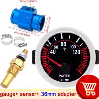 Car Temperature Meter 52mm Water Temp Gauge White LED Light 40~120 Celsius Water Temp Sensor 10mm + Joint Pipe Adapter 1/8NPT 36mm blue adapter
