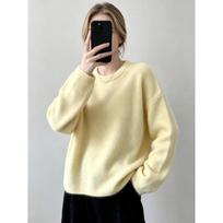 Women S Loose Lazy Style Crew Neck Pullover Knit Sweater S šviesiai geltonos spalvos