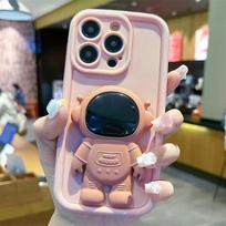 Animacinis astronautas stovintis telefono dėklas, skirtas iPhone 15 14 13 12 11 Pro Max 7 8 Plus SE 2 3 XR X Xs Max, atsparus smūgiams silikoninis minkštas dėklas For iPhone 15 Plus rožinė