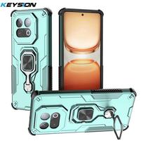 KEYSION Shockproof Armor Case for IQOO Z10 Turbo 5G Silicone+PC Upright Metal Live Ring Stand Phone Cover for IQOO Z10 Turbo Pro for IQOO Z10 Turbo Pro žalia