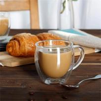 250ml Double Walled Glass Coffee Mugs Insulated Borosilicate Glass Coffee Cups with Handle for Cappuccino, Latte, Tea, Hot/Cold 250ml beige