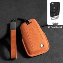 Volkswagen Suede Key Case: Full Coverage for Touron, Tayron, Tiguan L, Sagitar, Lamando L, Magotan, CC, ID4 brown