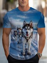 Men'S Husky Dog Sleigh Pattern T-Shirt - Vivid Blue And White Design, Comfortable Short Sleeves, Casual And Sporty Style, Suitable Daily Wear, Choice 3XL įvairiaspalvis