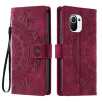 for Xiaomi Mi 11 Lite 5G NE 5G 4G Mandala Embossed PU Leather Flip Wallet Phone Case Xiaomi Mi 11 Lite 4G raudona