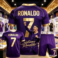 Summer Ronaldo No.7 Football Superstar Pattern Printed Men's and Women's Fans Quick Drying Football Training T-shirt Shorts Set 160