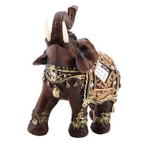 Lucky Feng Shui Wood Grain Elephant Statue Sculpture Wealth Figurine Gift Home Decoration (L) black