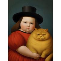 Botero Klasikinė Paroda Kūrinys Mergaitė su Kate/Muzikantai Abstraktaus Posterio Drobės Tapyba Sienos Paveikslai Namų Dekoras 30cm×40cm NoFrame