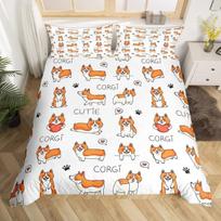 Vaikams Corgi šuns patalynės komplektas Karališko dydžio Karalienės dydžio Mielas šuniuko antklodės užvalkalas Animacinis gyvūno kompaniono užvalkalas Mikropluošto antklodės užvalkalas 140x210cm white