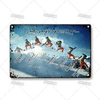 Artisian Skiing Metal Sign Sledding Decorative Poster snowboarding Sport Tin Plaque Wall Decor Garage Bar Pub Club Hotel Cafe 20x30cm（7.8x11.8inch） gray