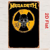 2D Flat, 1pc Vintage Metal Sign | Megadeth Band Logo with Skeleton in the Center and Nuclear Radiation Symbol 20x30cm（7.8x11.8inch） yellow