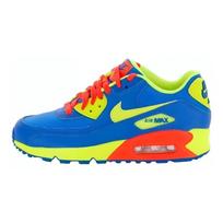Nike Air Max 90 Patogūs Atsparūs Dilimui Žemi Vaikų Laisvalaikio Batai Mėlyni Geltoni Raudoni Paaugliams 307793-410 38.5 blue