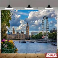 2D flat 1pc London Eye and Big Ben Thames photography background - Party banner with London skyline and the River Thames 47.2x31.5inch/120*80cm gray