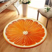 Orange Slice Round Rug Flannel Fruit Shape Area Rug Creative 3D Print Carpet Soft Cozy Non Slip Floor Mat Home Room Decor 120cmx120cm beige