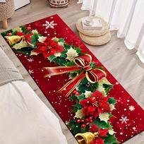 1Pcs Christmas Wreath Bells Snowflakes Non-Slip Washable Area Rug Runner for Entryway, Living Room, Bedroom & Patio 60X90cm black