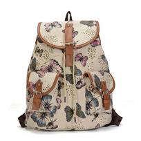 Schoolbag Backpack Linen J Butterfly Canvas Outdoor Casual Backpack Exclusive for Vintage beige