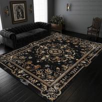 Black Gold Persian Classical Style Living Room Rug Decoration Home Easy Clean Luxury Carpet Large Area Washable Fluffy Floor Mat 1.9x2.9ft(60x90cm) gray