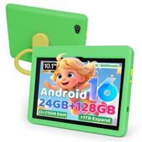 Android 16 Kids Tablet, 10 Inch, 24GB RAM+128GB ROM, WiFi 6 green