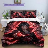 Itachi Uchiha raštuota pagalvės užvalkalo ir antklodės užvalkalo komplektas Madinga patalynė miegamojo interjerui Šiurpi dovana gerbėjams.-TING EU Single 135*200cm/53x79in 3pcs gray