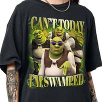 Negaliu, šiandien esu užverstas marškinėliai, Shrek juokingi madingi marškinėliai, Fiona ir Shrek marškinėliai XL brown