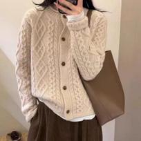 Korean Style Women's Cashmere Sweater - Loose, Lazy Knit Round Neck Thickened Cardigan for Autumn and Winter L beige
