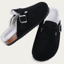 Madingi Kidmi Žieminiai Suede Vyriški Klumpės Šlepetės Madingos Pūkuotos Kamštinės Klumpės Batai Laisvalaikio Neslystančios Kailinės Šlepetės Su Atrama Pėdai Vyriškos Mules 40 black