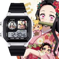 Demon Slayer serijos japoniškas Nezuko 2D chronografas šaunus rankinis laikrodis, laikrodis-žadintuvas, vandeniui atsparus elektroninis laikrodis gray