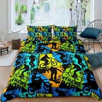 Skateboard Boys Teens Hip Hop Style Bedding Colorful Rainbow Tie-Dye Decor Hippie Duvet Cover Abstract Graffiti Art For Kid Gift EU Single(135*200cm)3pcs blue